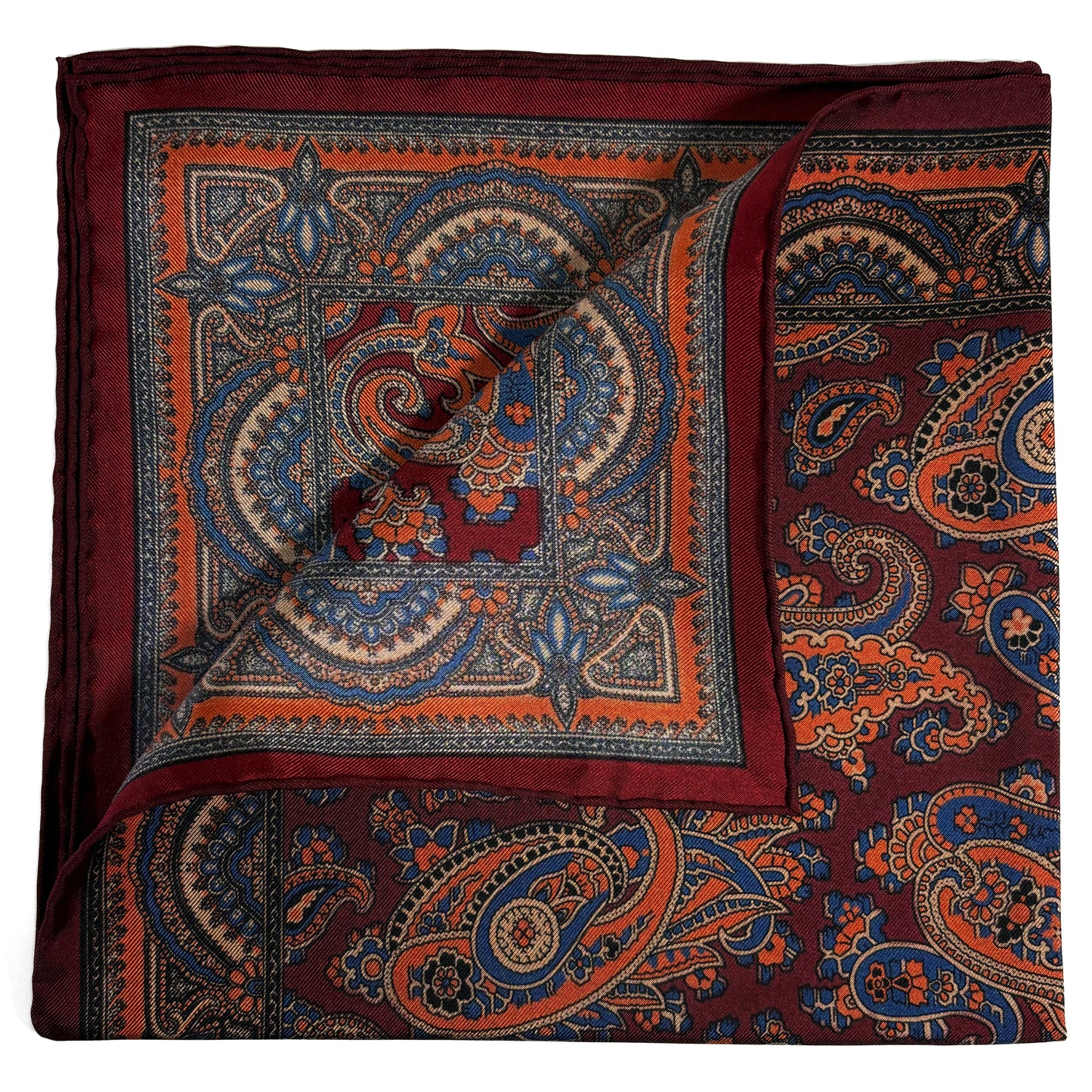 Burgundy & Orange Paisley Ancient Madder Silk Pocket Square