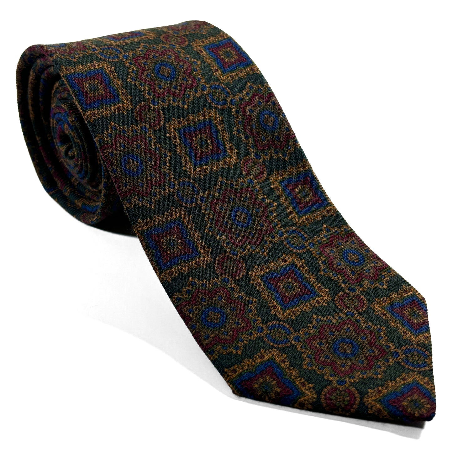 Forest Green Large Geometric Wool/Silk Tie