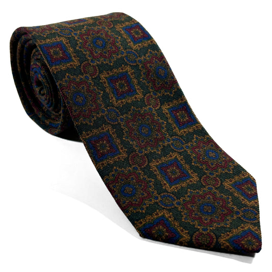 Forest Green Large Geometric Wool/Silk Tie