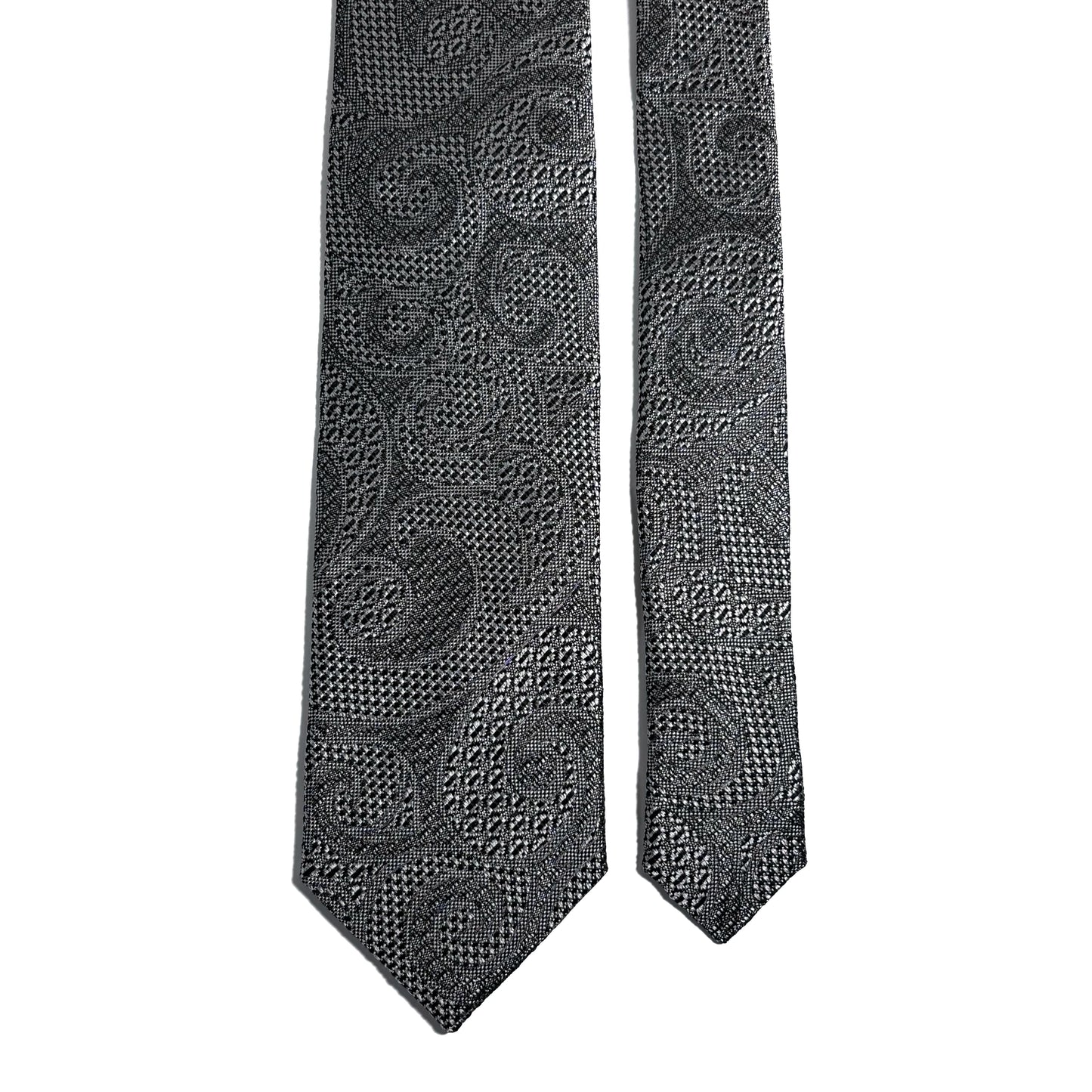 PHOENIX Silver Paisley Silk Grenadine Jacquard Tie