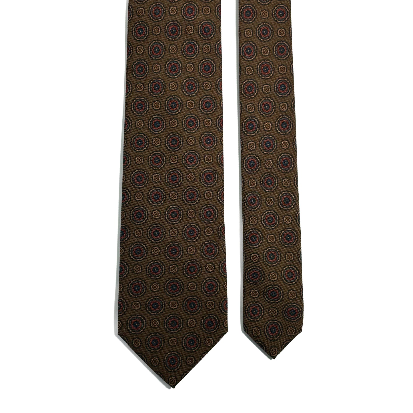 Olive Green & Orange Geometric Italian Madder Silk Tie