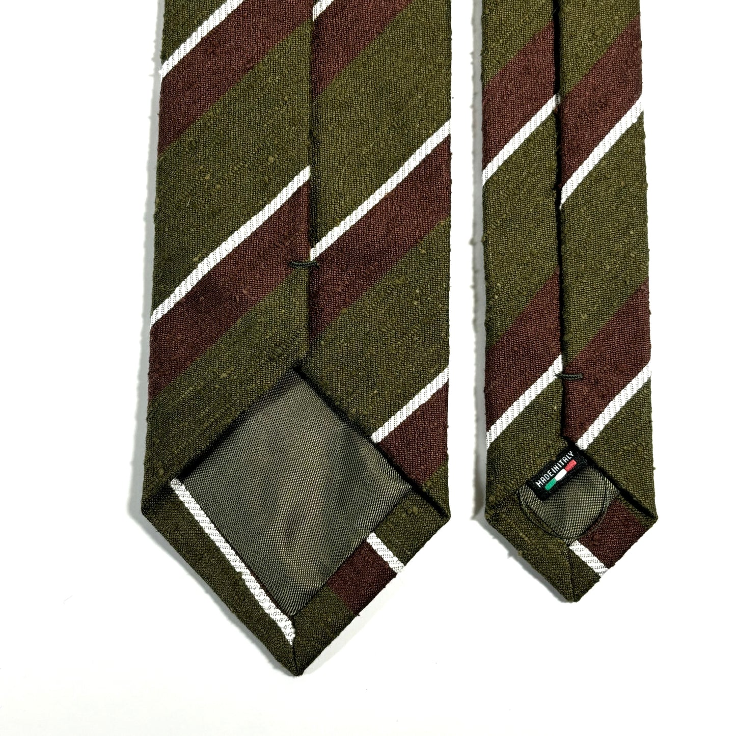 Olive Green / Brown Striped Silk Shantung Tie