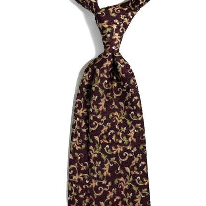 Burgundy Floral Motif Printed Panama Silk Tie