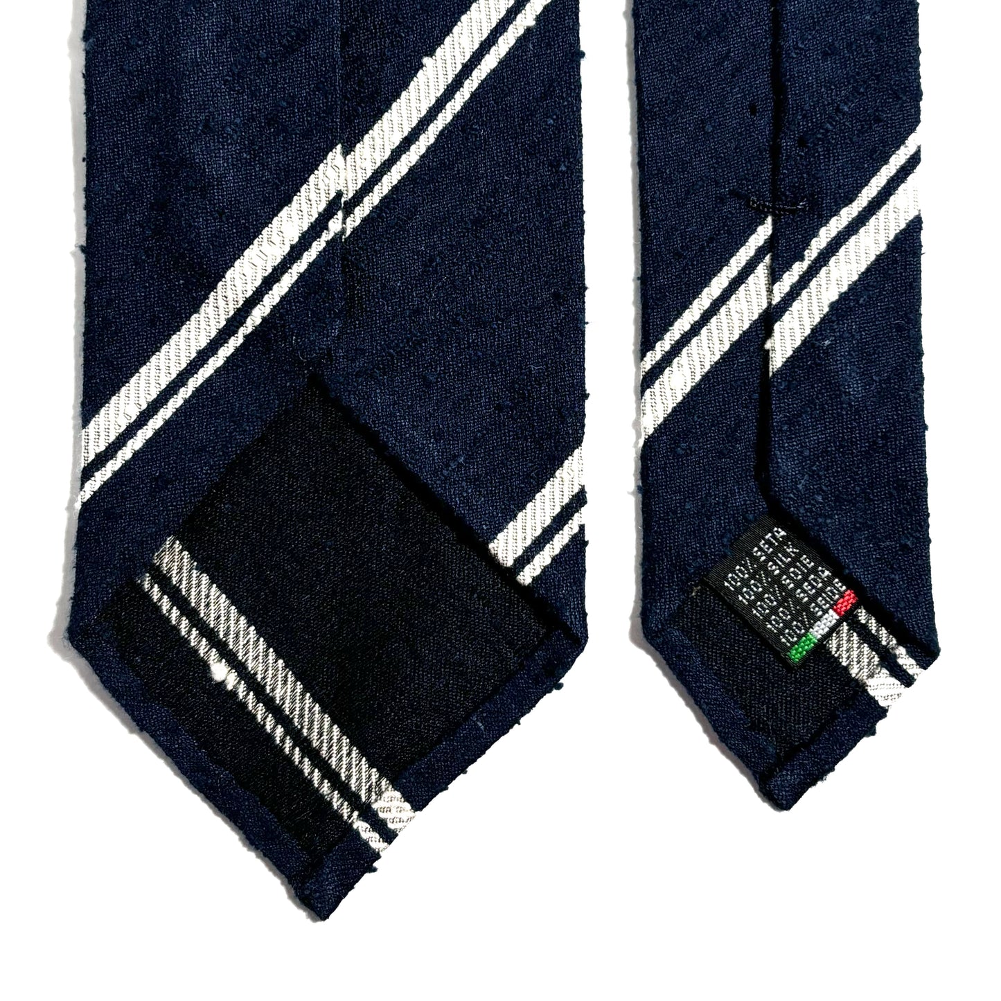 Navy Blue Striped Untipped Shantung Silk Tie
