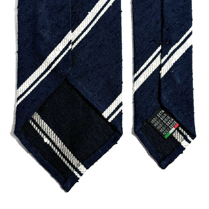 Navy Blue Striped Untipped Shantung Silk Tie