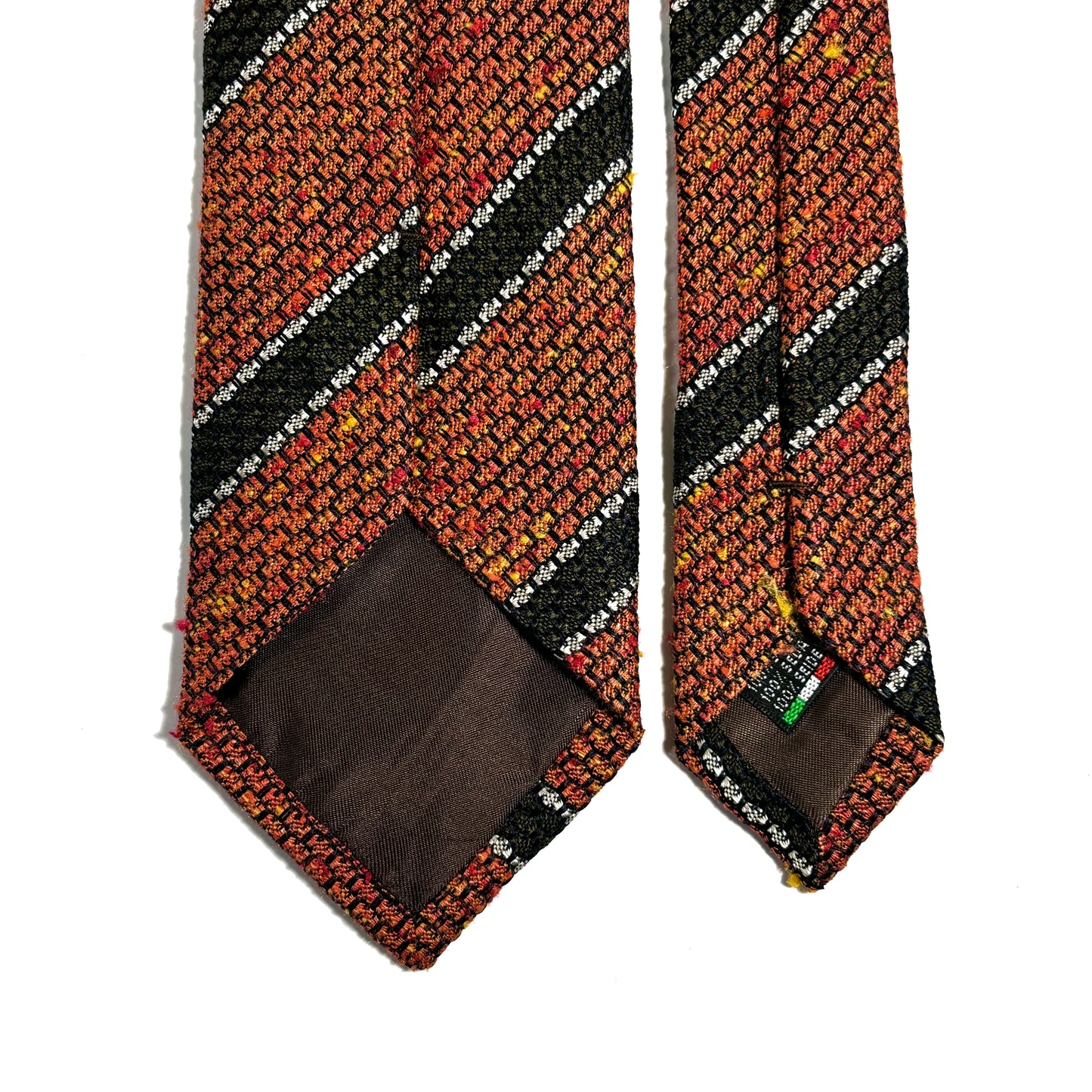Autumn Orange & Green Striped Tussah Jaspe Silk Grenadine Tie (Garza Grossa)