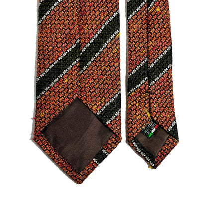 Autumn Orange & Green Striped Tussah Jaspe Silk Grenadine Tie (Garza Grossa)