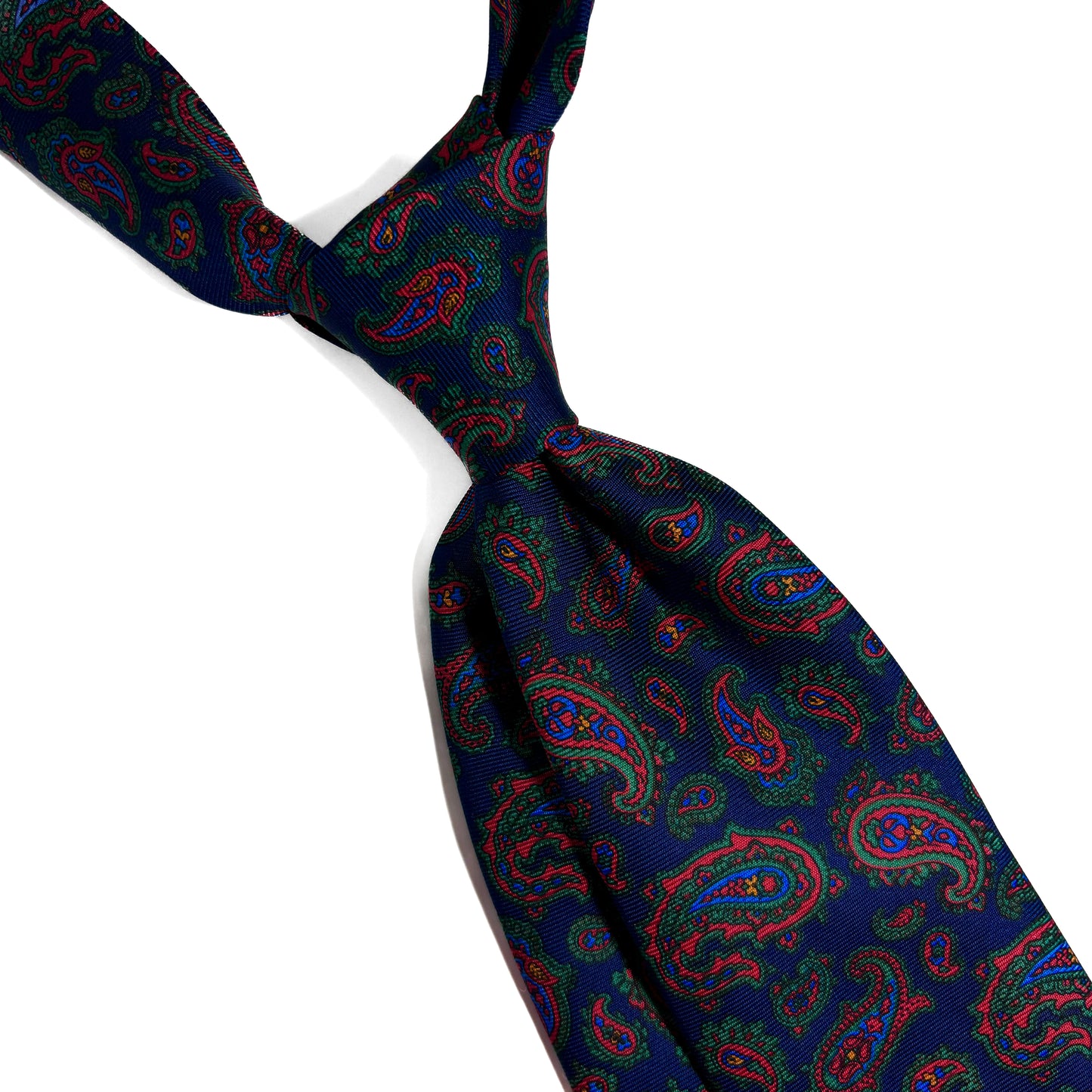 Hand-Printed Navy Blue Paisley Silk Tie