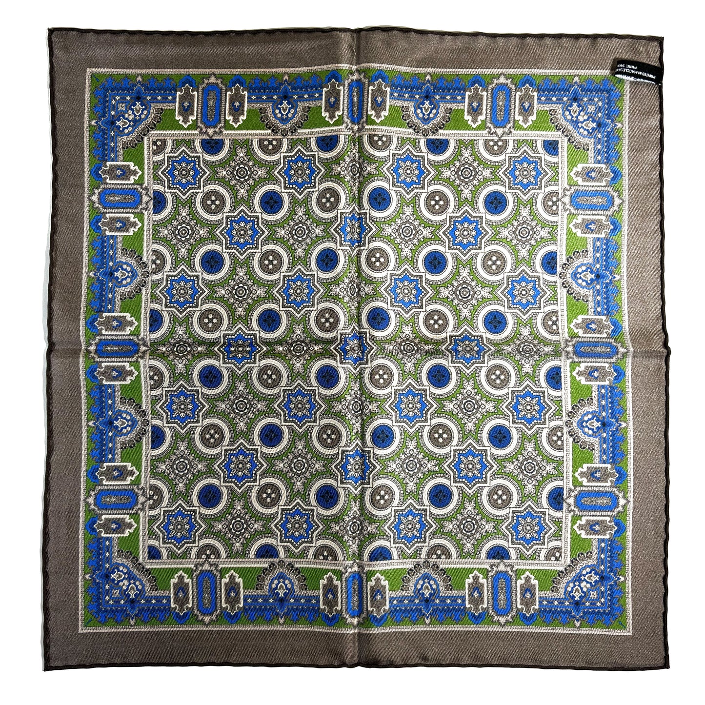 Brown & Green Geometric Silk Pocket Square