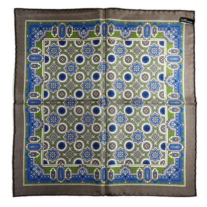 Brown & Green Geometric Silk Pocket Square