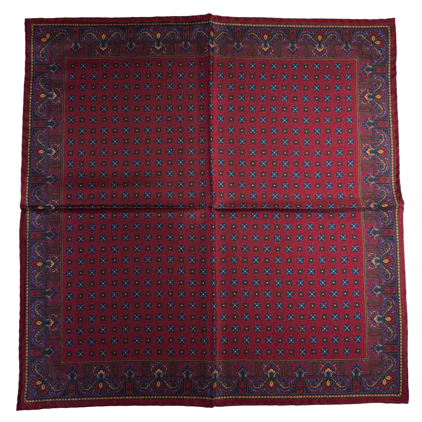 Burgundy Floral Ancient Madder Silk Pocket Square