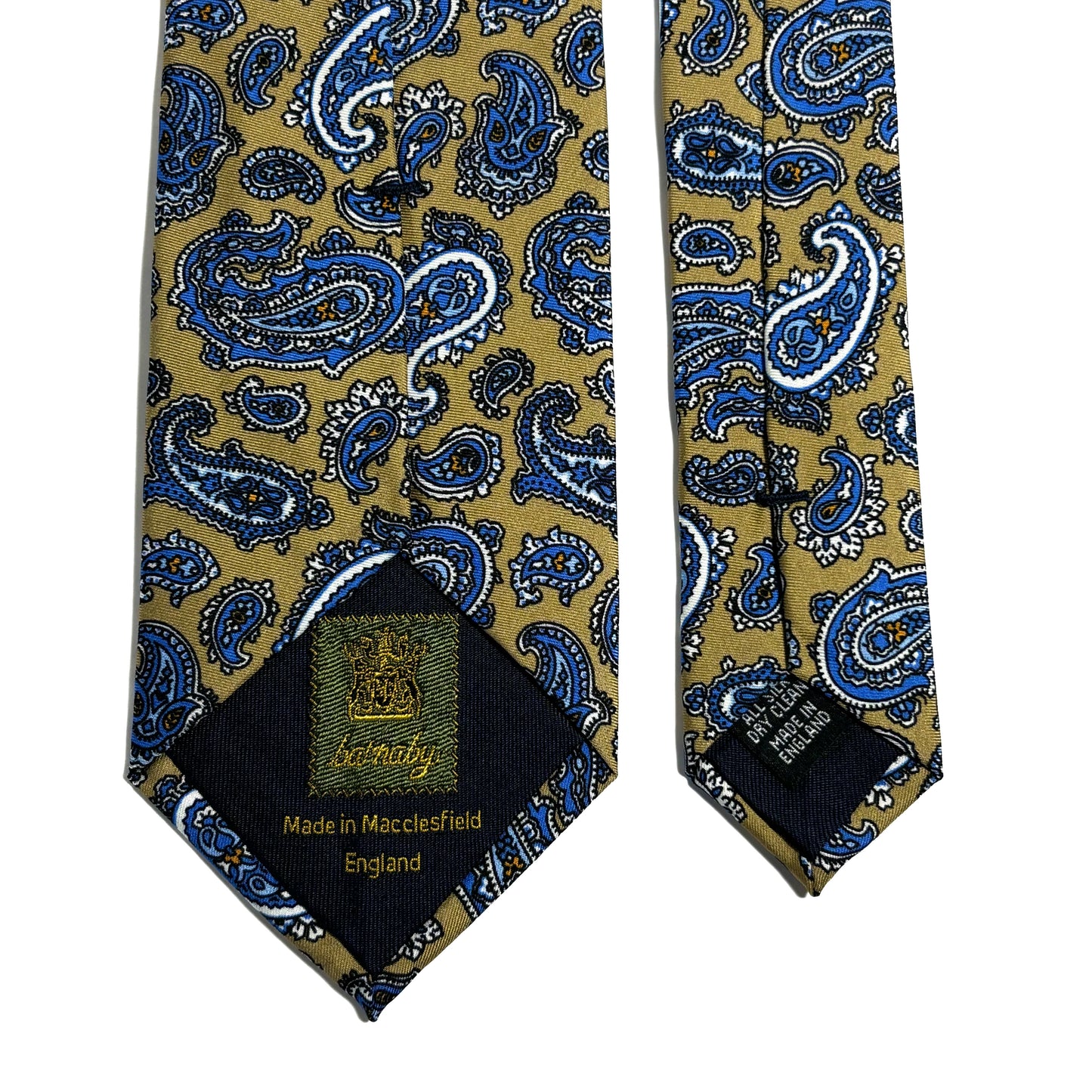Olive Green / Blue Paisley Printed Silk Twill Tie