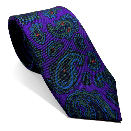 Slim Screen-Printed Purple Paisley Silk Tie