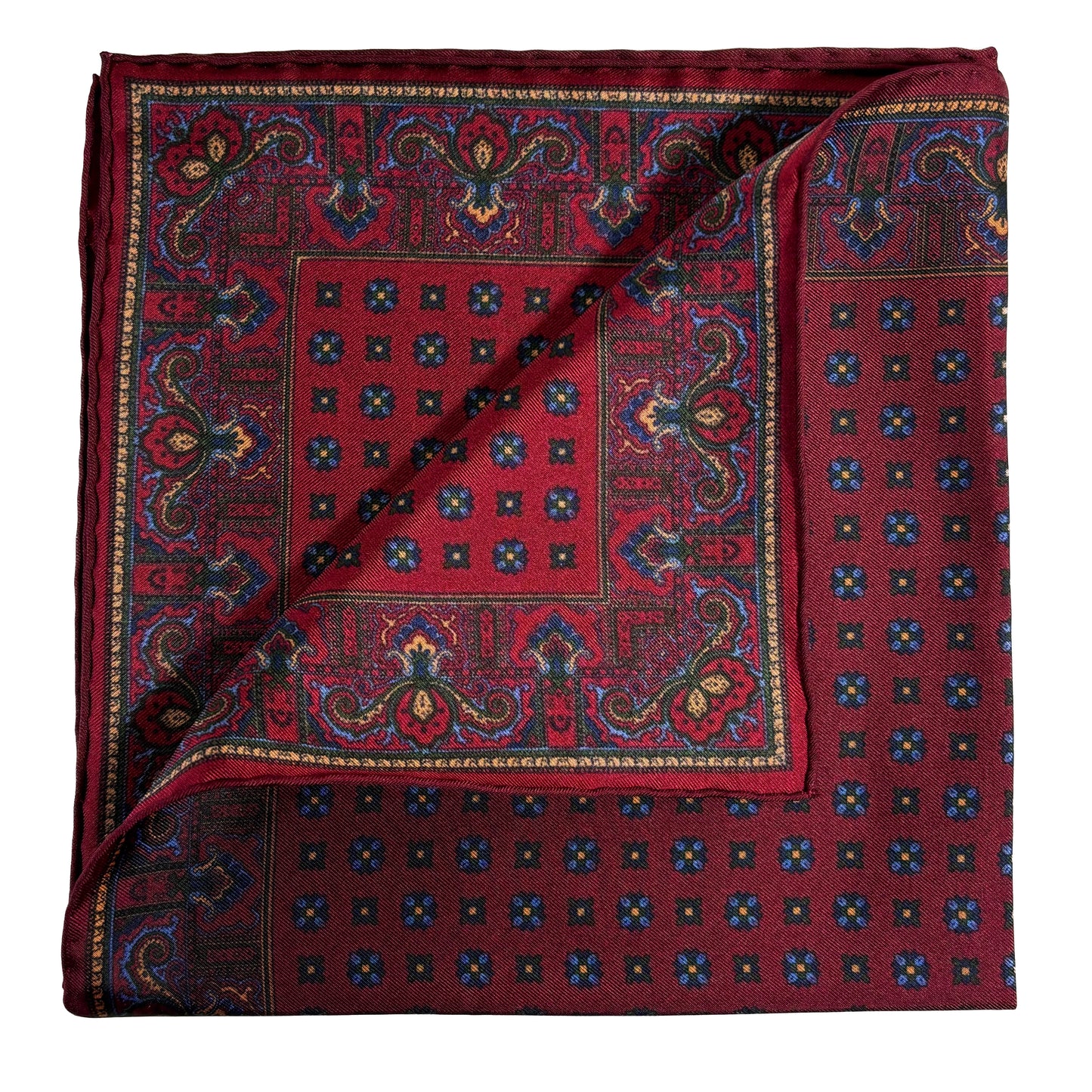 Burgundy Floral Ancient Madder Silk Pocket Square