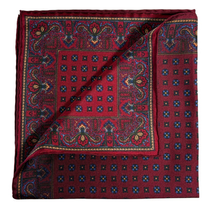 Burgundy Floral Ancient Madder Silk Pocket Square