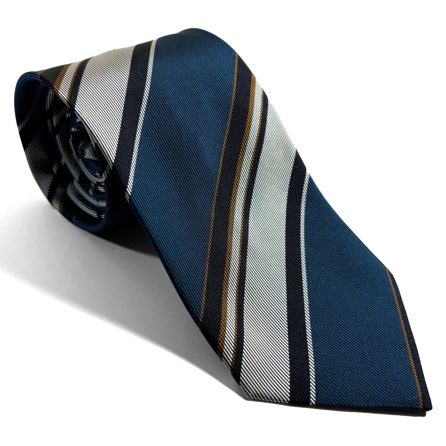 Navy Blue & Silver Striped Silk Repp Tie
