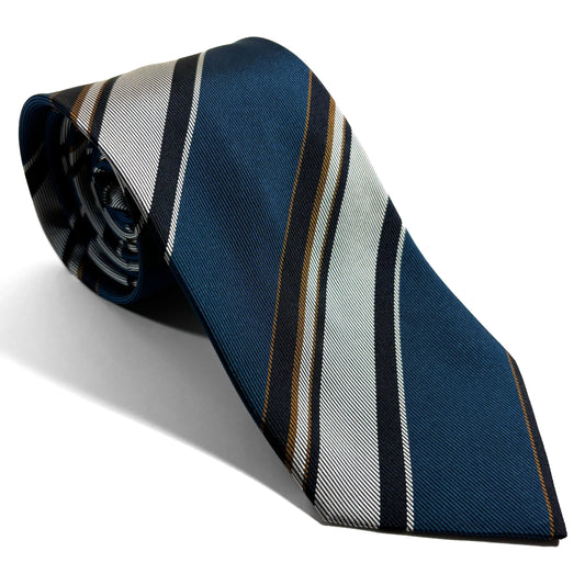 Navy Blue & Silver Striped Silk Repp Tie