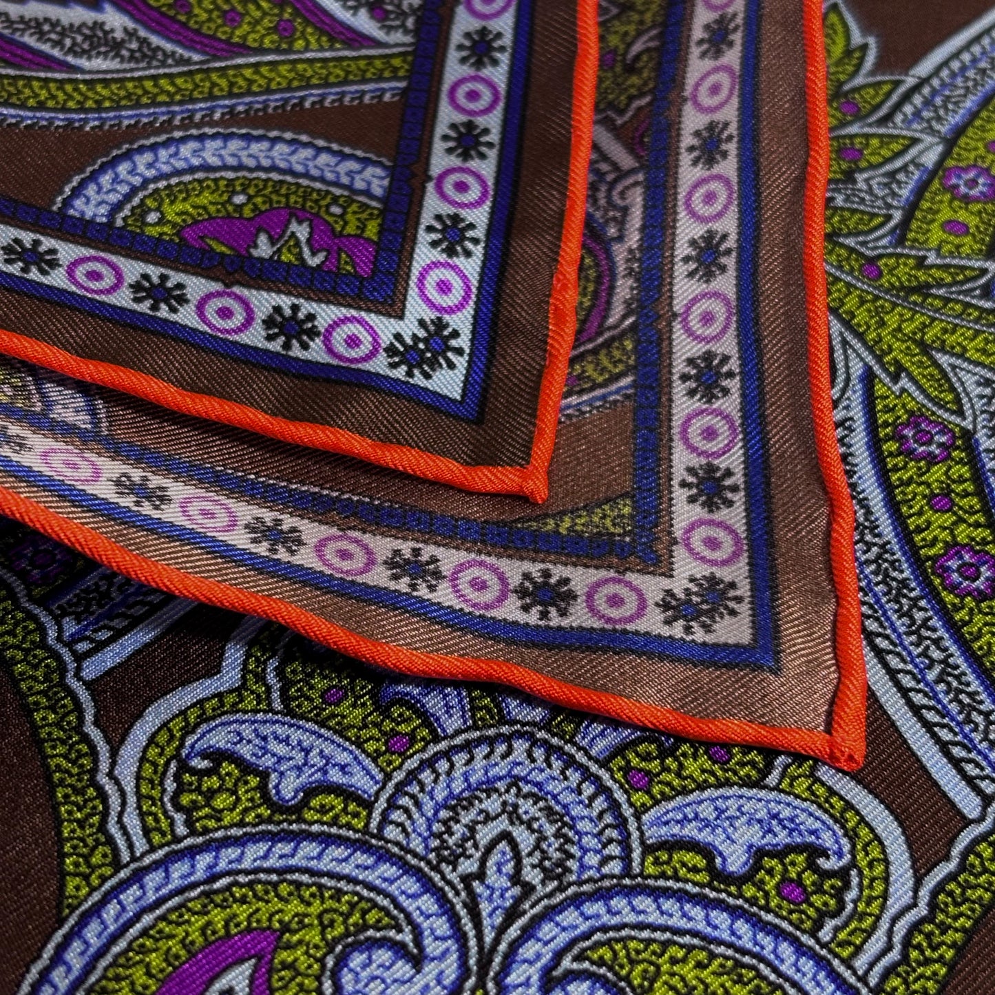 Brown & Orange Floral Paisley Silk Pocket Square