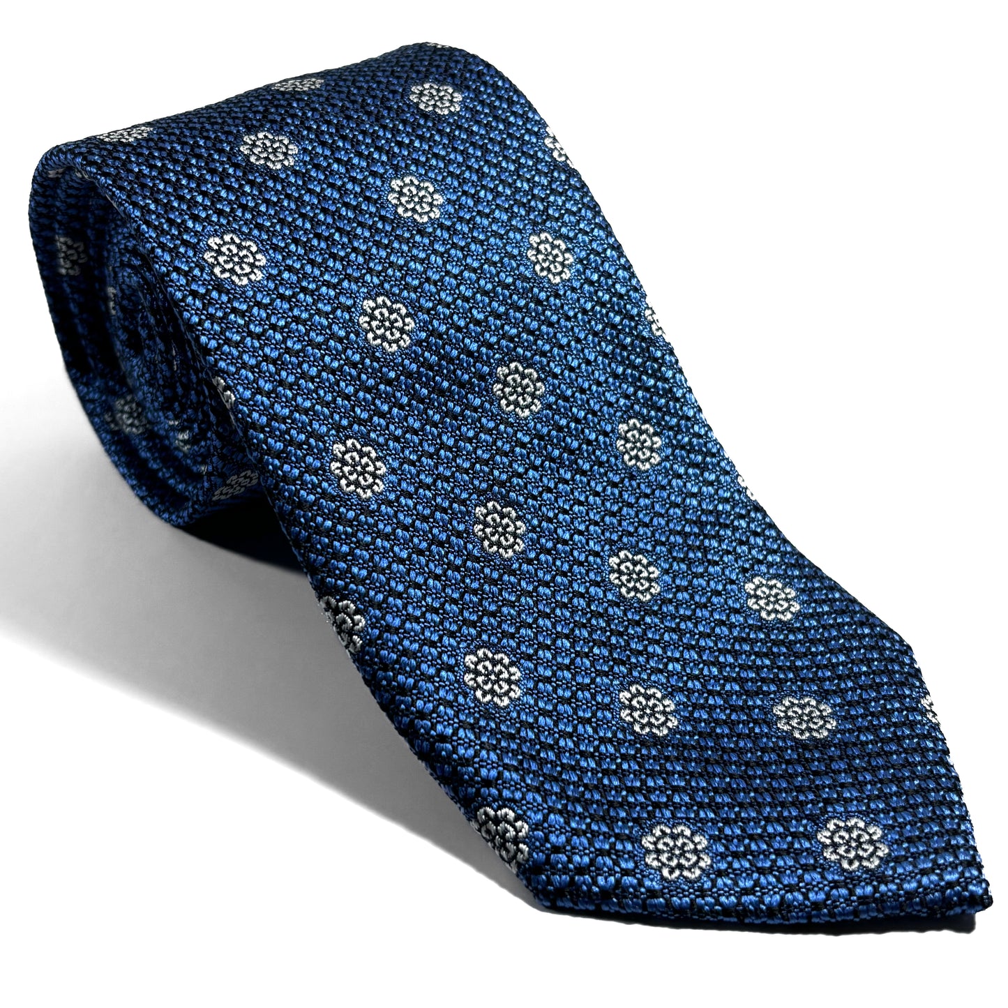 Blue Floral Silk Grenadine Tie (English Weave)