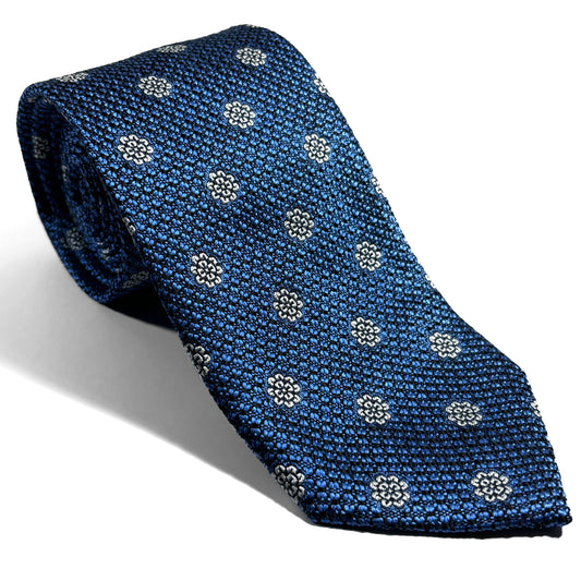 Blue Floral Silk Grenadine Tie (English Weave)