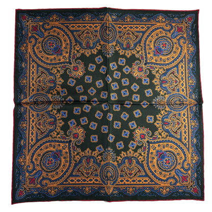 Forest Green & Orange Medallion Ancient Madder Silk Pocket Square