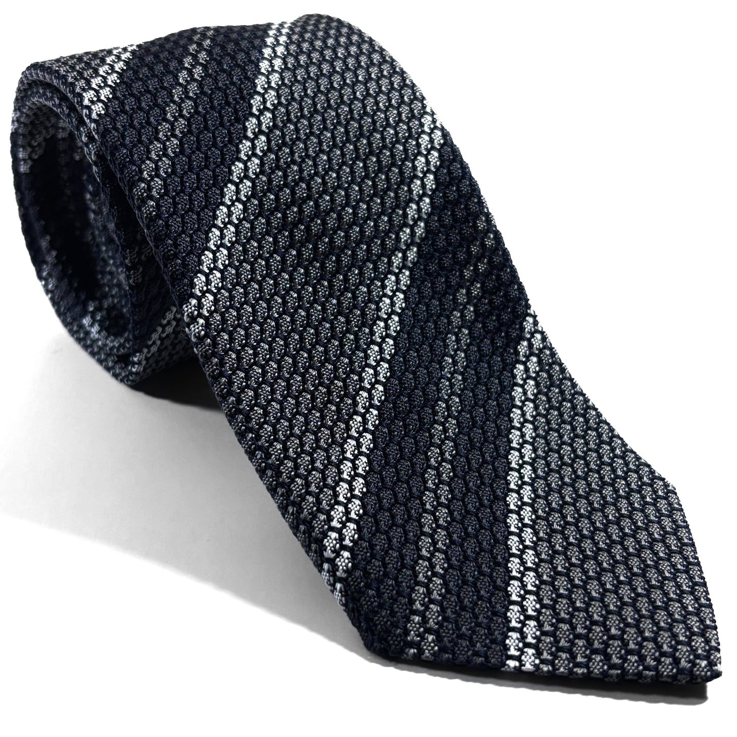 Gray Striped Silk Grenadine Tie (Garza Grossa)