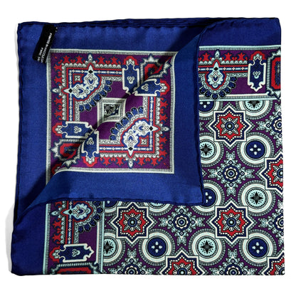 Blue & Purple Geometric Silk Pocket Square