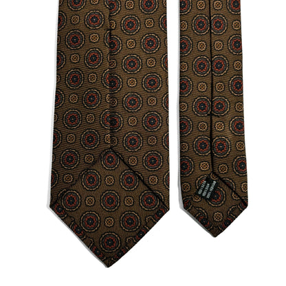 Olive Green & Orange Geometric Italian Madder Silk Tie