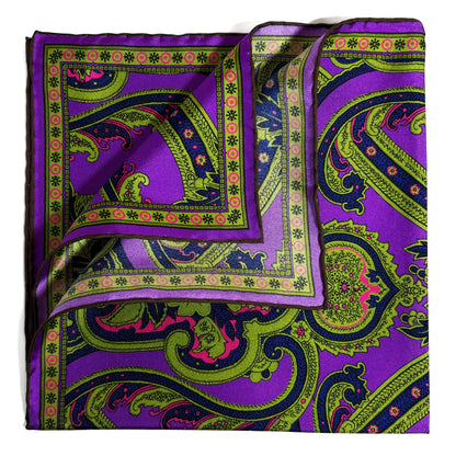 Purple & Green Floral Silk Pocket Square
