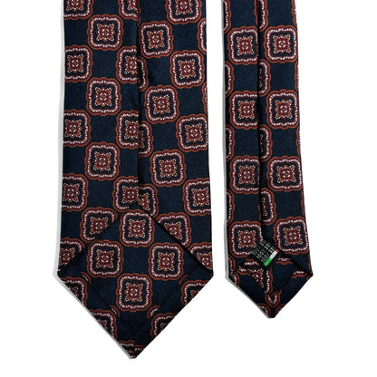 Navy Blue Medallion Printed 36oz Silk Twill Tie