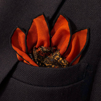 Dominus - Orange & Navy Blue - Wool/Silk Pocket Square