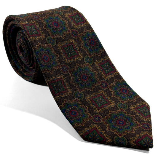 Dark Brown Large Geometric Wool/Silk Tie