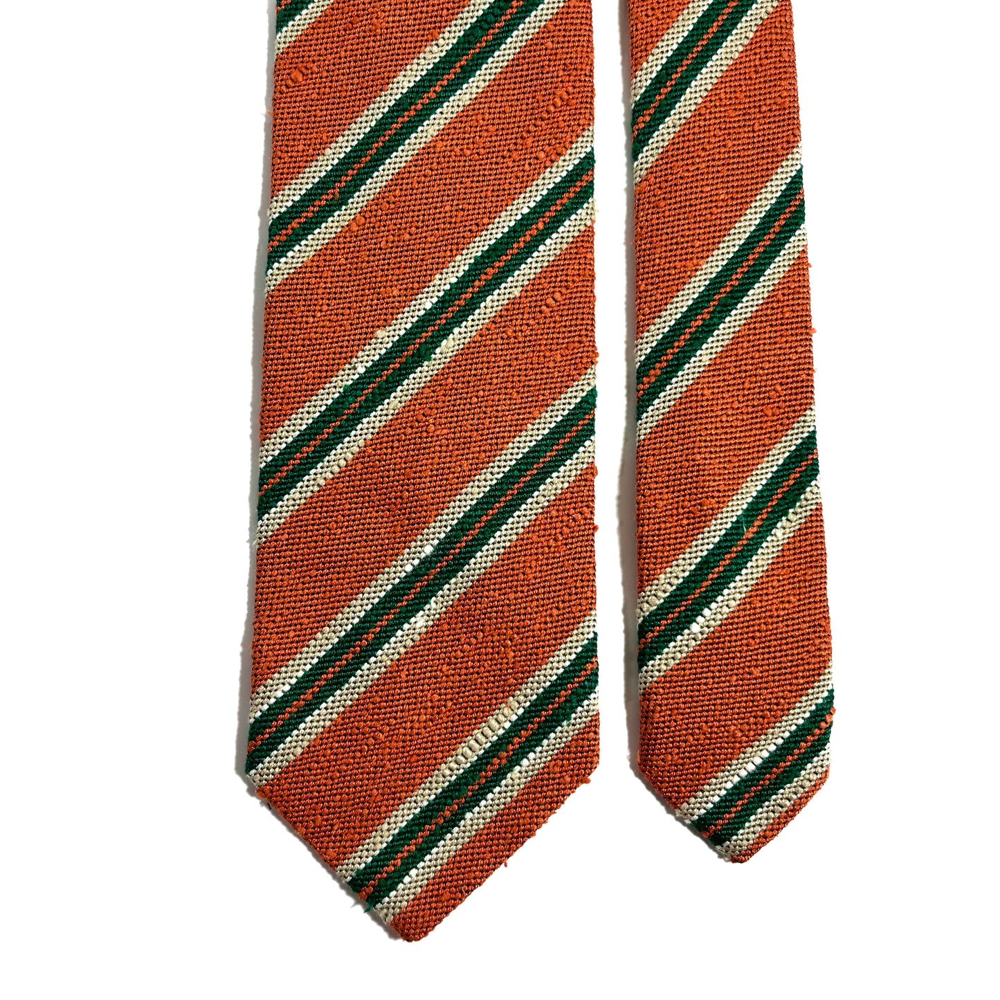 Orange & Green Striped Silk Shantung Tie