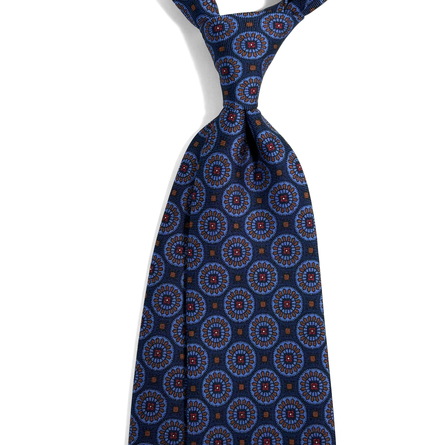 Navy Blue & Brown Geometric Ancient Madder Silk Tie