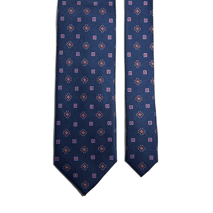 Navy Blue Geometric English Printed Silk Tie