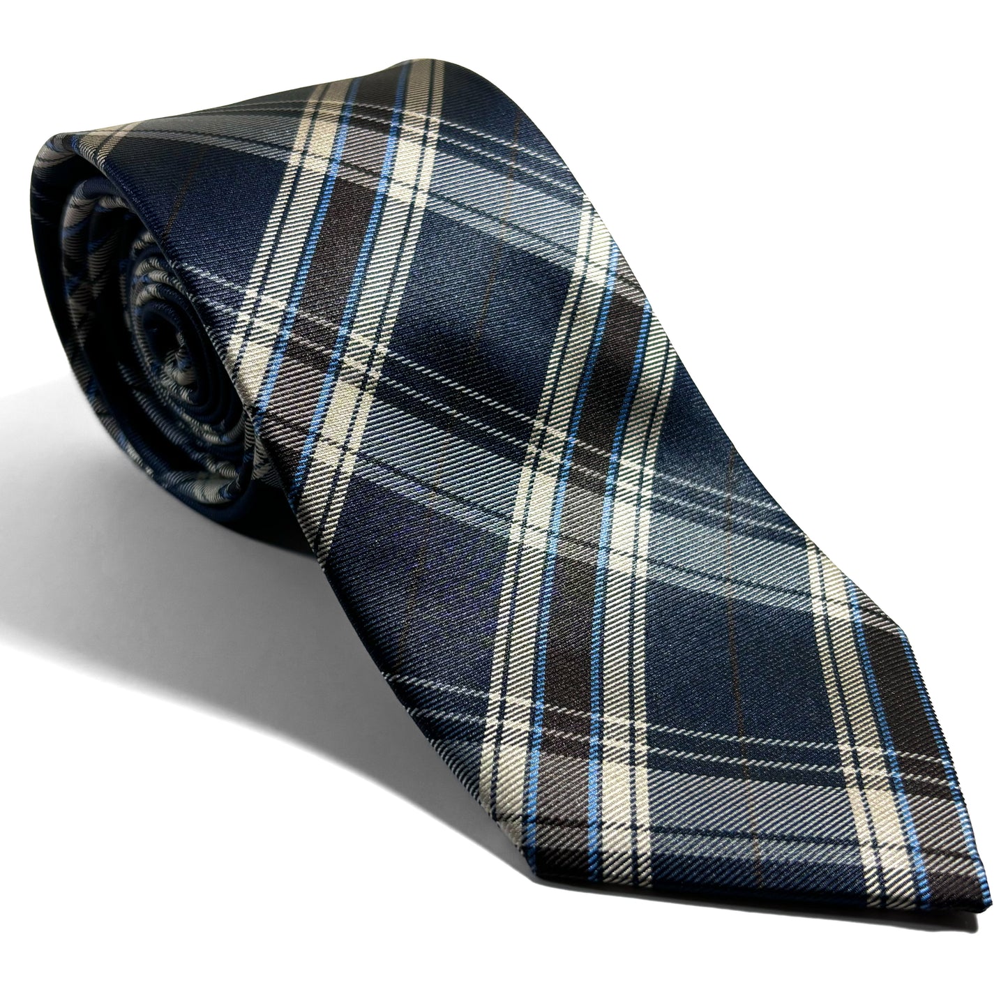 Navy Blue Plaid Silk Jacquard Tie