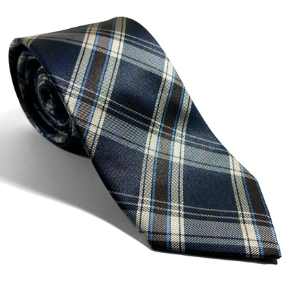 Navy Blue Plaid Silk Jacquard Tie