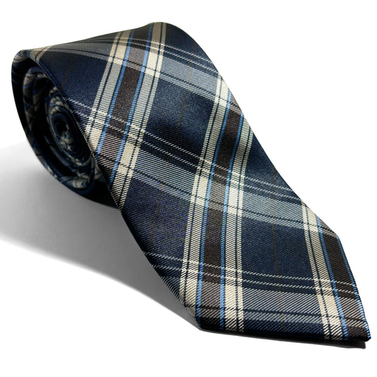 Navy Blue Plaid Silk Jacquard Tie