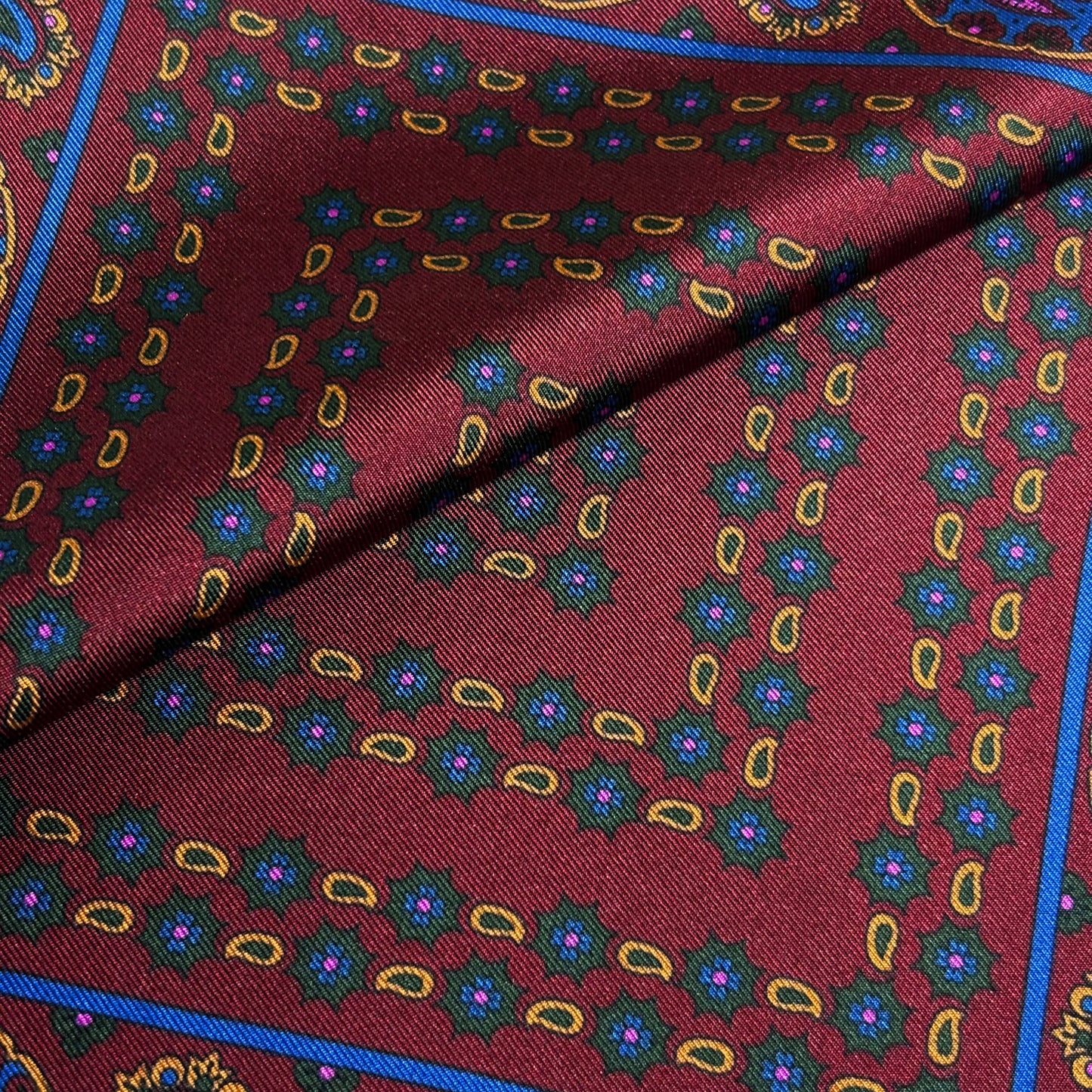 Burgundy Small Paisley Ancient Madder Silk Pocket Square