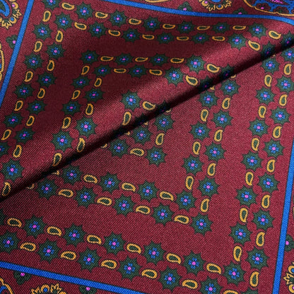 Burgundy Small Paisley Ancient Madder Silk Pocket Square