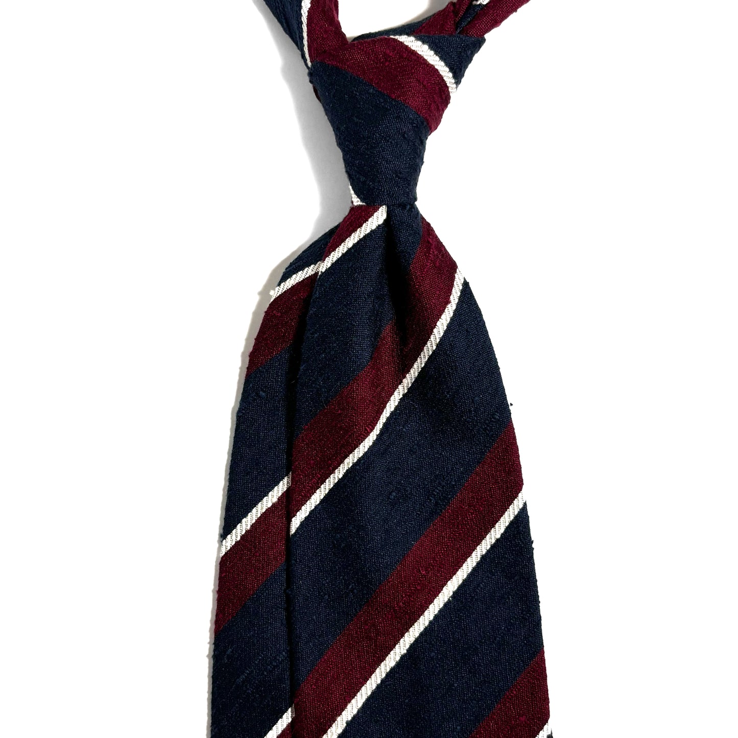 Untipped Navy Blue / Red Striped Silk Shantung Tie