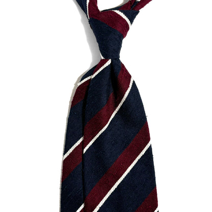 Untipped Navy Blue / Red Striped Silk Shantung Tie