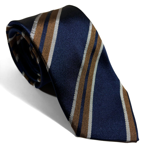 Navy Blue & Brown Regimental Stripe Tie