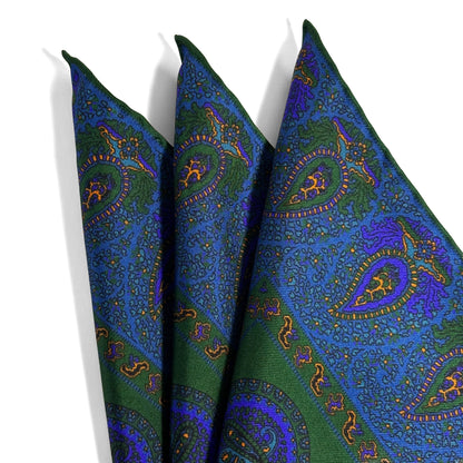 Forest Green & Blue Geometric Ancient Madder Silk Pocket Square