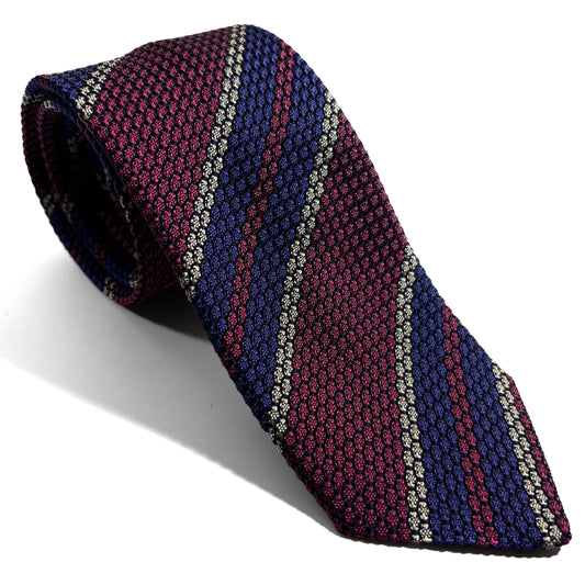 Wine Red & Purple Striped Silk Grenadine Tie (Garza Grossa)
