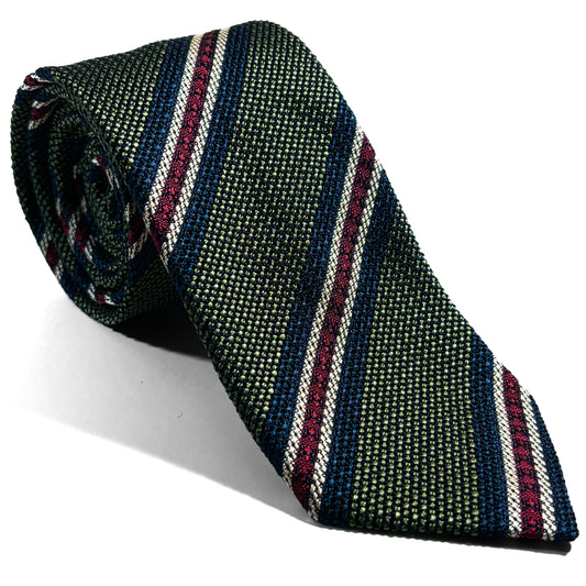 Olive Green Striped Silk Grenadine Tie (Garza Fina)