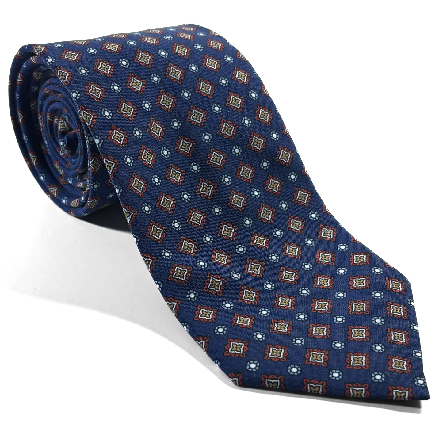 Navy Blue Geometric Ancient Madder Silk Tie