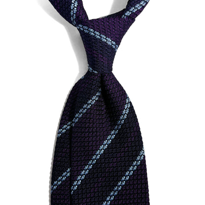 Purple & Navy Blue Striped Silk Grenadine Tie (Garza Grossa)