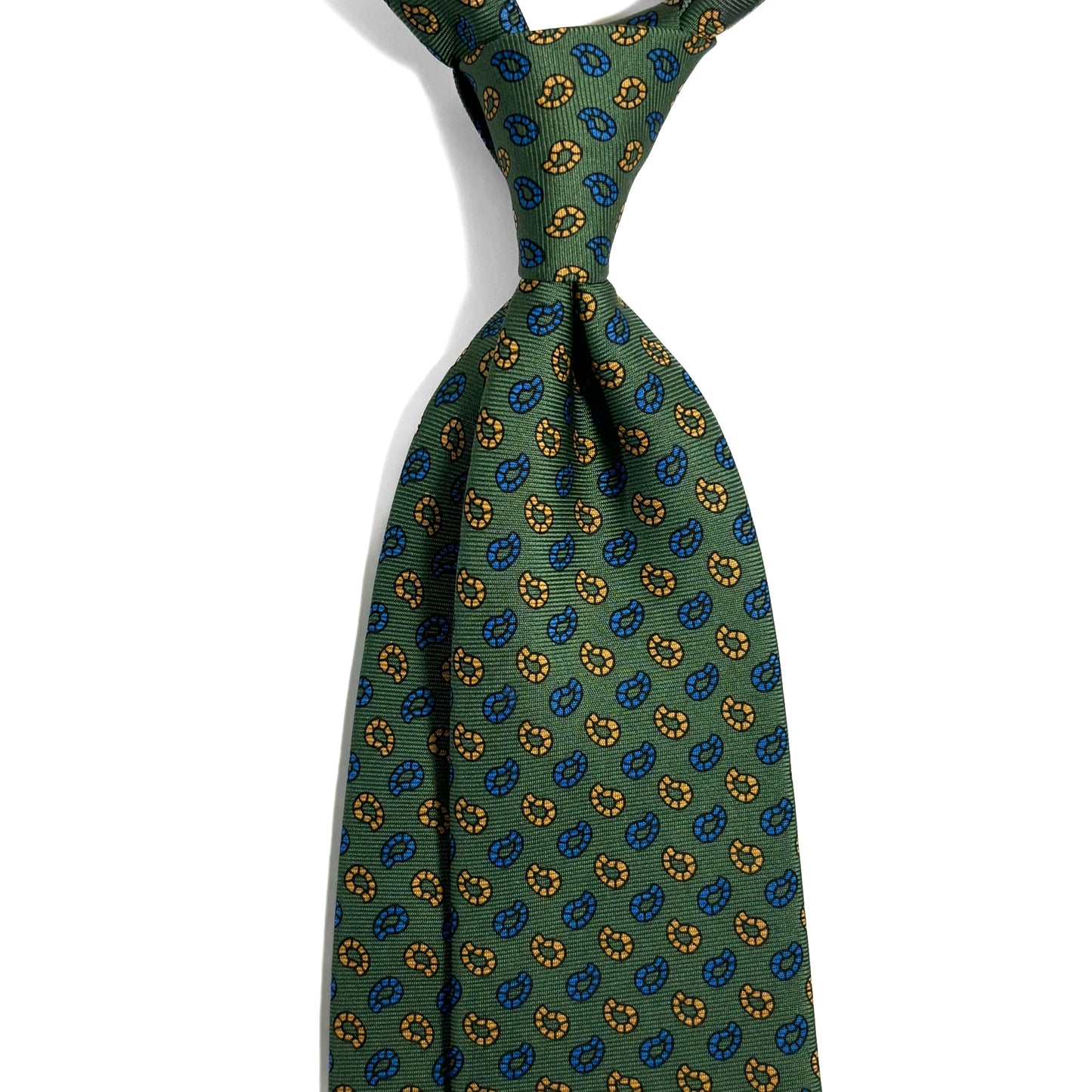 Hand-Printed Green Small Paisley Silk Tie