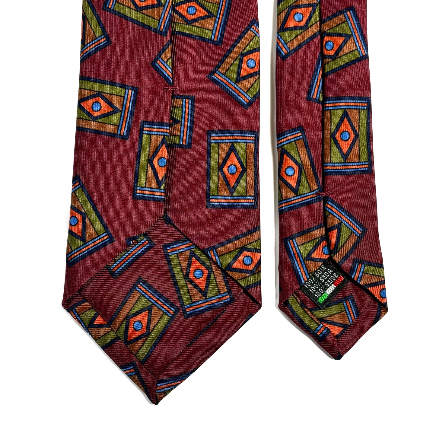 Burgundy Geometric Motif Printed 36oz Silk Twill Tie